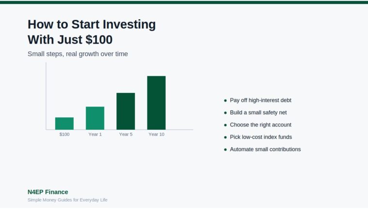 Person using a phone to start investing with $100 in a beginner brokerage app